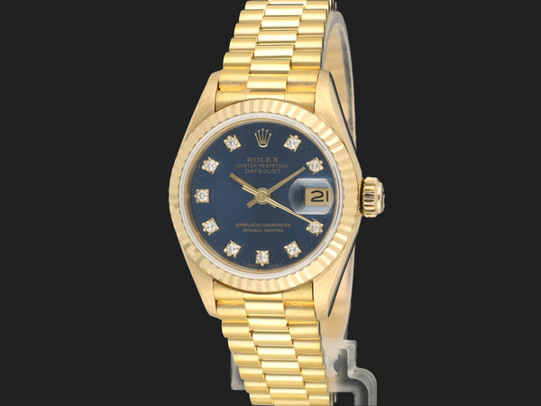 Rolex Lady-Datejust 26 Yellow Gold Blue Diamond Dial