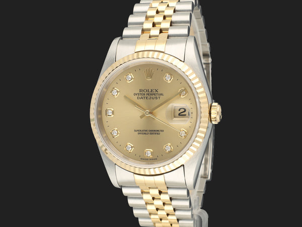 Rolex Datejust 36 Gold/Steel Champagne Diamond Dial