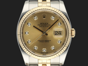 Rolex Datejust 36 Gold/Steel Champagne Diamond Dial 116233