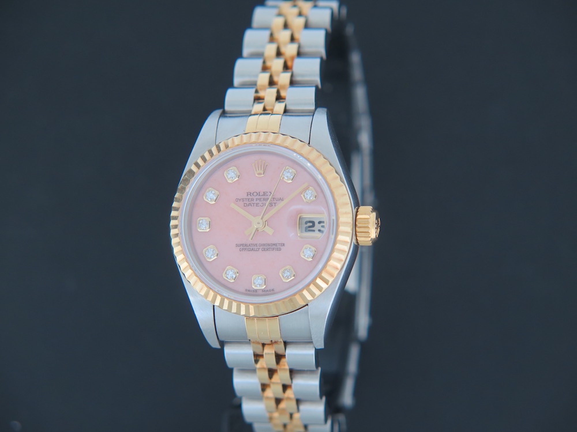 Rolex Lady Datejust Gold Steel Pink Coral Dial 79173 Horloges Filipucci Juweliers Maastricht