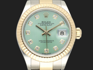 Rolex Lady-Datejust 28 Gold/Steel Mint Green Diamond Dial 279173