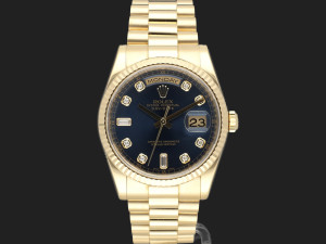 Rolex Day-Date Yellow Gold Blue Diamond Dial 118238