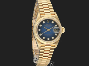 Rolex Lady-Datejust 26 Yellow Gold Blue Diamond Vignette Dial 69178 