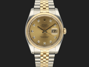 Rolex Datejust Gold/Steel Champagne Diamond Dial 116233