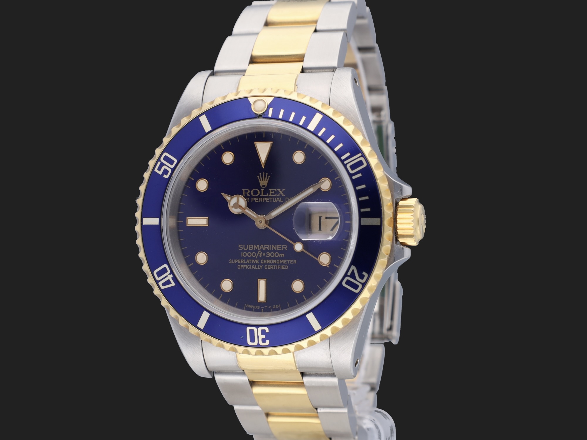 Rolex Submariner Date Gold Steel 16613 Purple Dial Horloges Filipucci Juweliers Maastricht