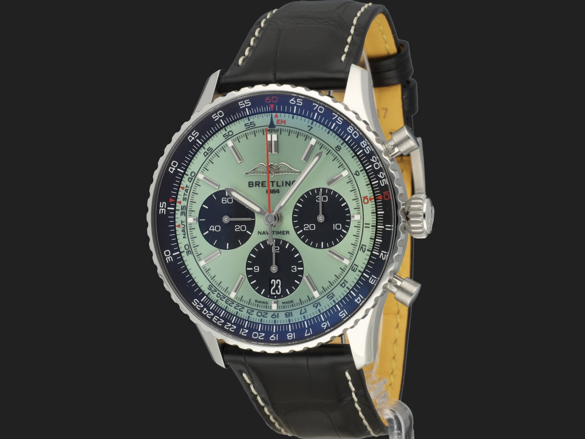 Breitling Navitimer B01 Chronograph 43 Green Dial AB0138 NEW Watches Filipucci Juweliers