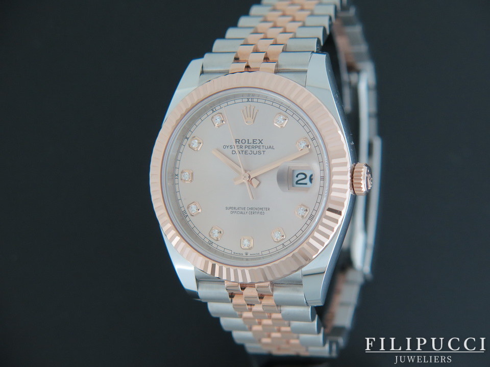 Rolex Datejust 41 Rose gold Steel Diamond Dial126331 Watches Filipucci Juweliers