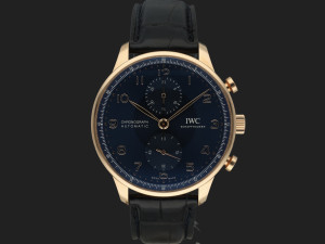 IWC Portugieser Chronograph Rose Gold Blue Dial IW371614 99% NEW