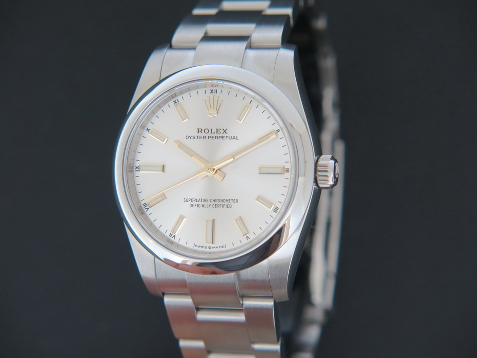 Rolex Oyster Perpetual 34 Silver Dial 124200 NEW Uhren Filipucci Juwelers