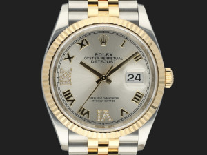 Rolex Datejust Gold/Steel Silver Diamond Dial 126233