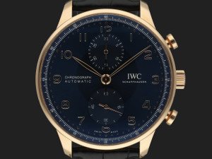 IWC Portugieser Chronograph Rose Gold Blue Dial IW371614 99% NEW