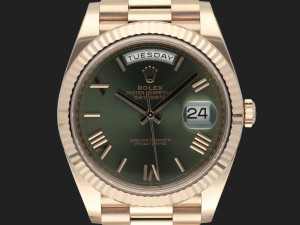 Rolex Day-Date 40 Everose Olive Roman Dial 228235