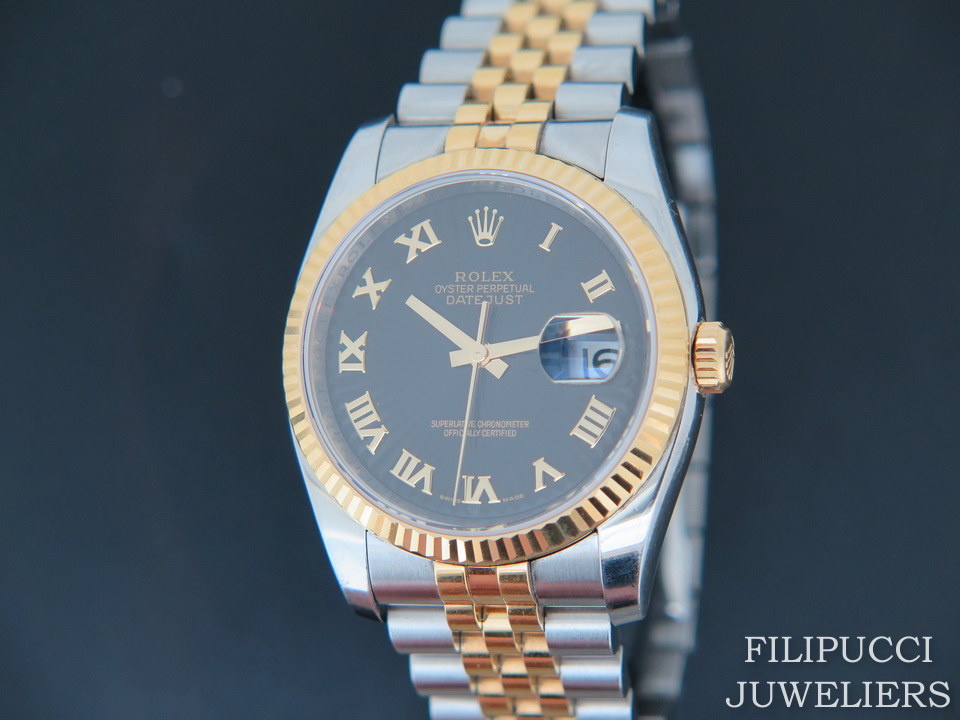 Rolex - Datejust Gold/Steel Black Sunburst Dial 116233 - Watches ...