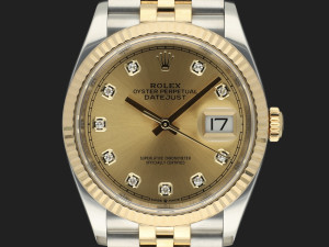 Rolex Datejust 36 Gold/Steel Champagne Diamond Dial 126233