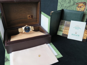 Rolex Day-Date 36 Yellow Gold Bark Finish Blue Diamond Dial 18248