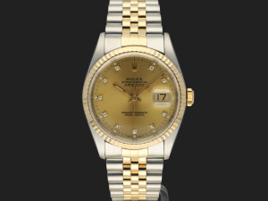 Rolex Datejust 36 Gold/Steel Champagne Diamond Dial 16233