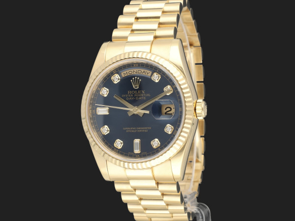 Rolex - Day-Date Yellow Gold Blue Diamond Dial 118238