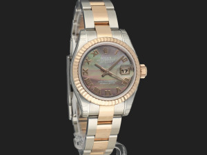 Rolex Lady-Datejust 28 Everose/Steel Black MOP Roman Dial 179171 NEW