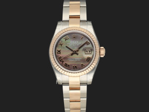 Rolex Lady-Datejust 26 Everose/Steel Black MOP Roman Dial 179171 NEW