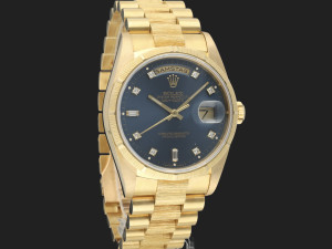 Rolex Day-Date 36 Yellow Gold Bark Finish Blue Diamond Dial 18248