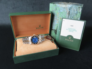 Rolex Datejust Gold/Steel Blue Vignette Diamond Dial 16233 