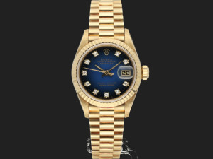 Rolex Lady-Datejust 26 Yellow Gold Blue Diamond Vignette Dial 69178 