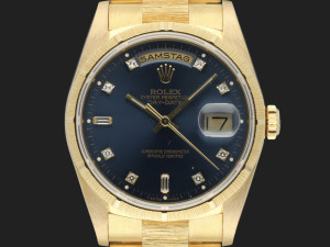 Rolex Day-Date 36 Yellow Gold Bark Finish Blue Diamond Dial 18248