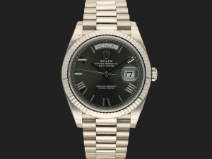 Rolex Day-Date 40 White Gold Olive Green Roman Dial 228239 