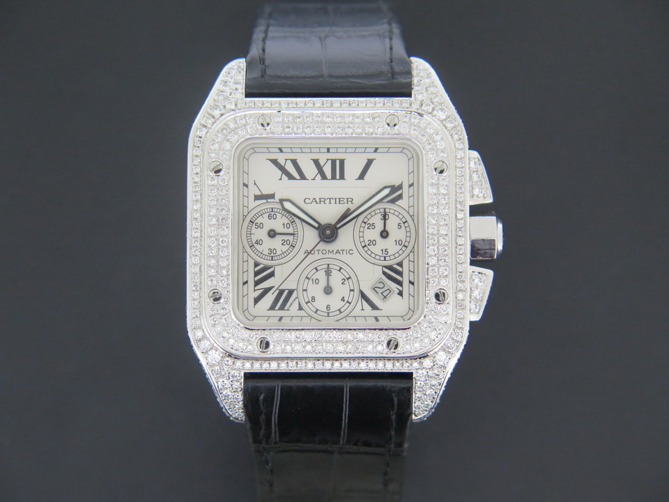 Cartier santos 100 xl chronograph diamond hotsell