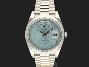 Rolex Day-Date 40 Platinum Ice Blue Diagonal Motif Dial 228206