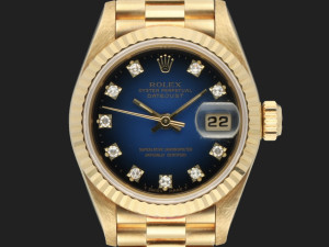 Rolex Lady-Datejust 26 Yellow Gold Blue Diamond Vignette Dial 69178 