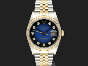 Rolex Datejust Gold/Steel Blue Vignette Diamond Dial 16233 