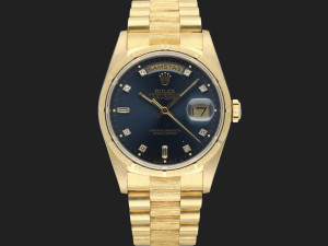 Rolex Day-Date 36 Yellow Gold Bark Finish Blue Diamond Dial 18248