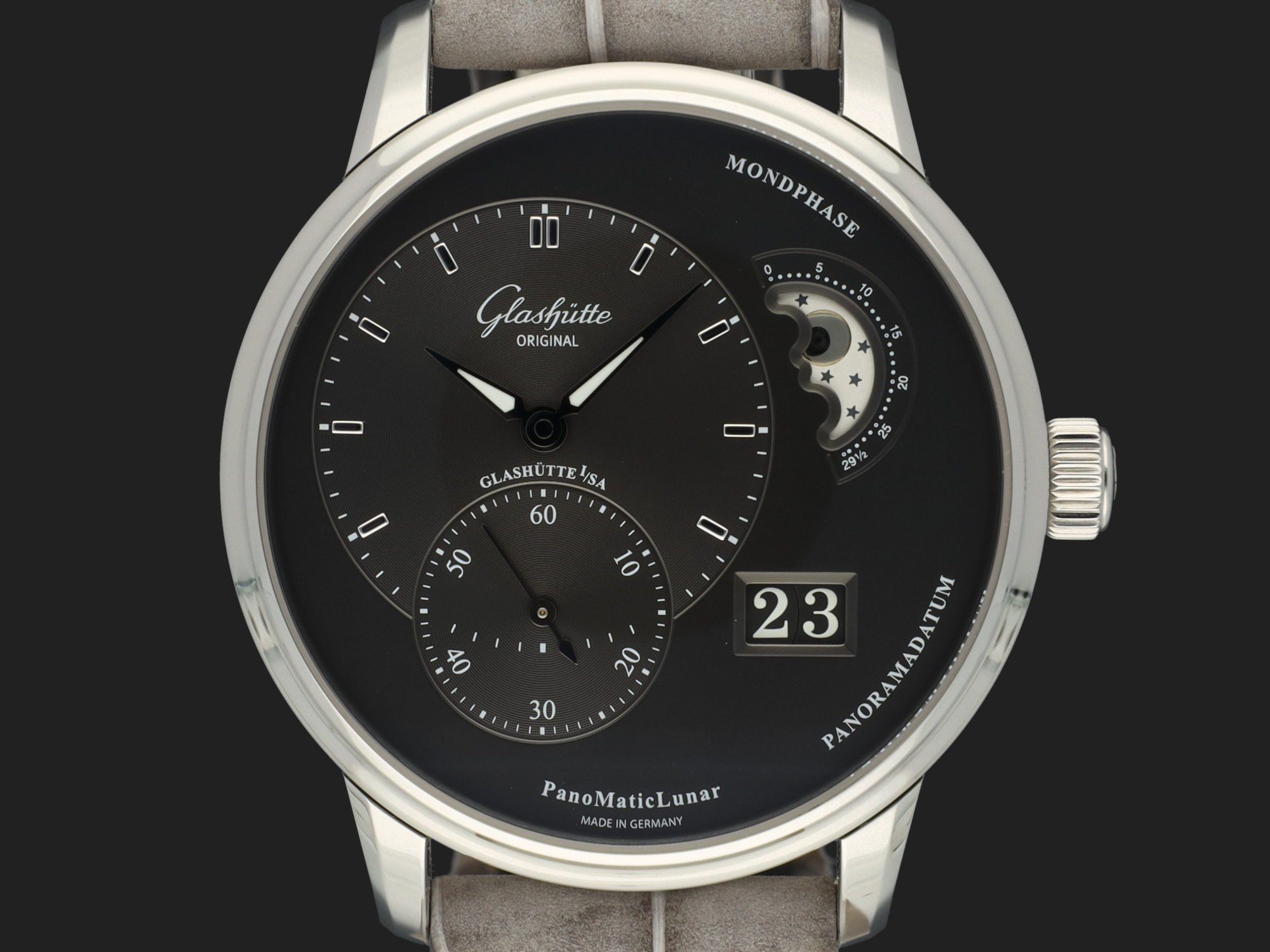 Glashutte Original PanoMaticLunar Date Moon Phase 1 90 02 43 32 05 NEW Horloges Filipucci Juweliers Maastricht