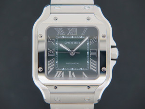 Cartier Santos Medium Steel Green Roman Dial NEW WSSA0061