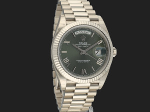 Rolex Day-Date 40 White Gold Olive Green Roman Dial 228239 