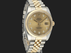 Rolex Datejust 36 Gold/Steel Champagne Diamond Dial 116233