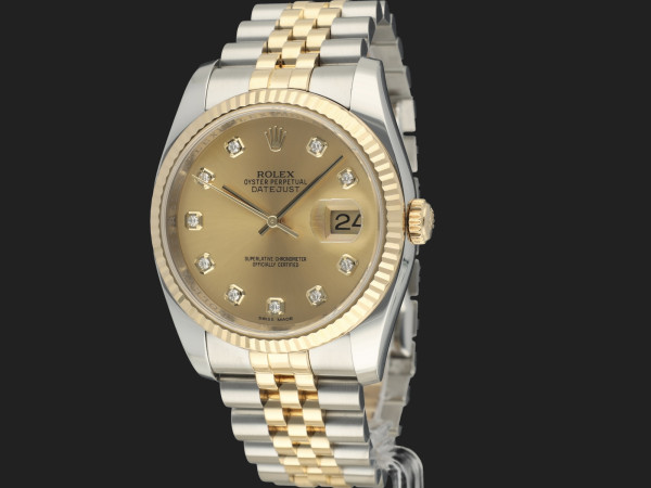 Rolex - Datejust 36 Gold/Steel Champagne Diamond Dial 116233