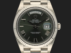 Rolex Day-Date 40 White Gold Olive Green Roman Dial 228239 