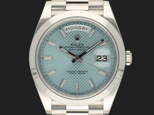 Rolex Day-Date 40 Platinum Ice Blue Diagonal Motif Dial 228206