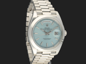 Rolex Day-Date 40 Platinum Ice Blue Diagonal Motif Dial 228206