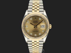 Rolex Datejust 36 Gold/Steel Champagne Diamond Dial 126233