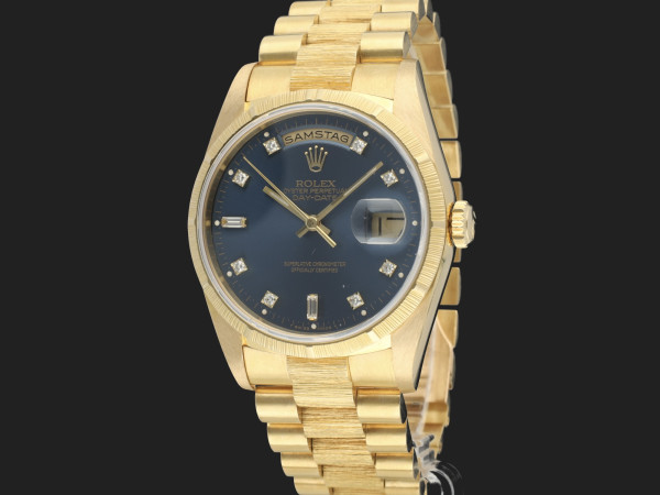 Rolex - Day-Date 36 Yellow Gold Bark Finish Blue Diamond Dial 18248