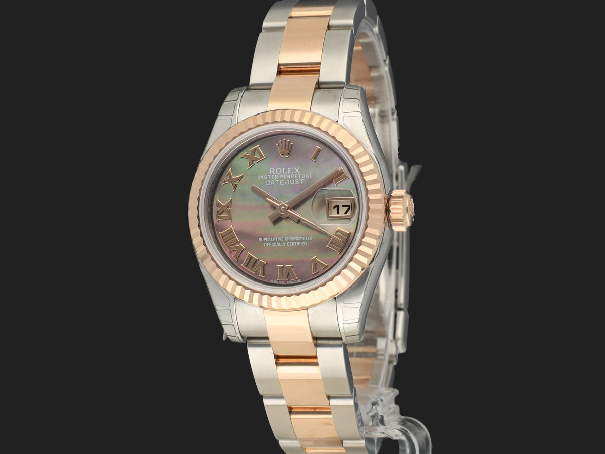 Rolex Lady-Datejust 26 Everose/Steel Black MOP Roman Dial 179171 NEW (1)