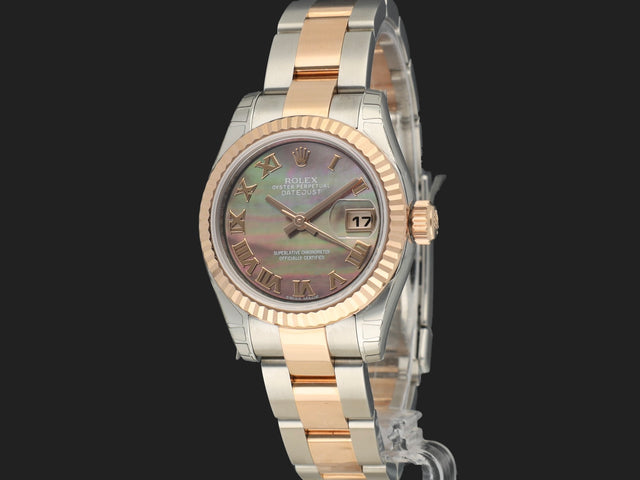 Rolex Lady-Datejust 26 Everose/Steel Black MOP Roman Dial 179171 NEW