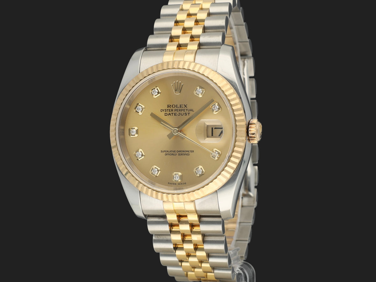 Rolex Datejust 36 Gold/Steel Champagne Diamond Dial 116233 (1)