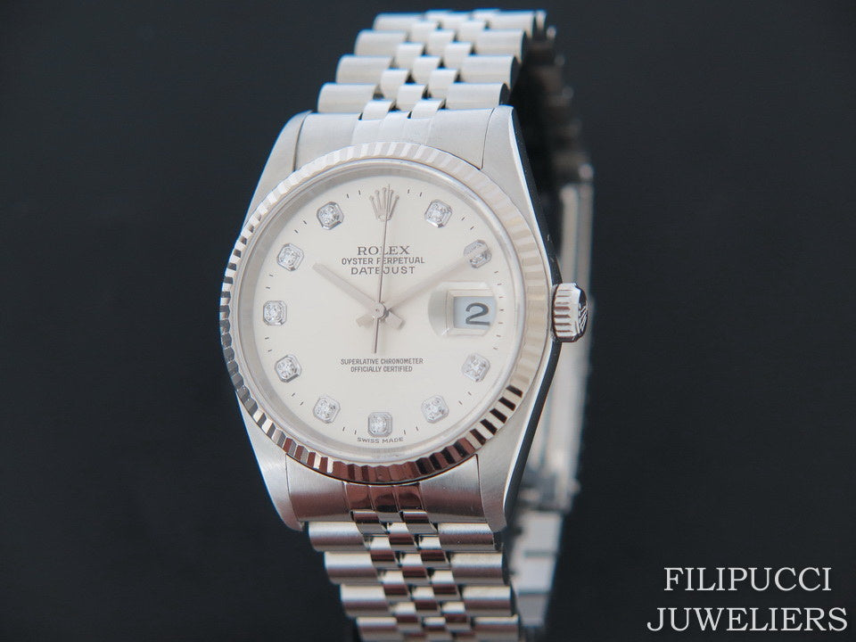 Rolex Datejust  Silver Diamond Dial 16234  (1)