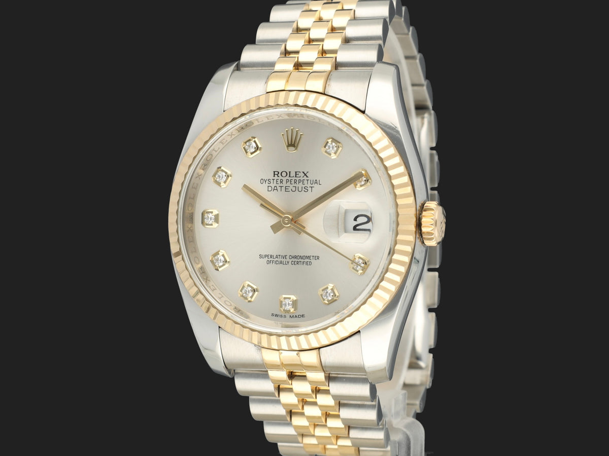 Rolex Datejust 36 Gold/Steel Silver Diamond Dial 116233 (1)