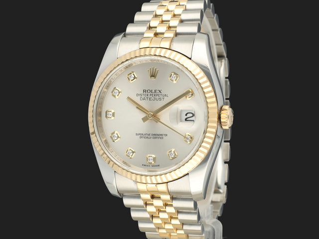 Rolex Datejust 36 Gold/Steel Silver Diamond Dial 116233