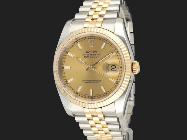 Rolex Datejust 36 Gold/Steel Champagne Stick Dial 116233